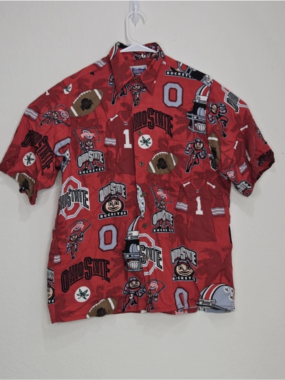 Reyn Spooner Ohio State Buckeye’s Floral Hawaiian Polo Shirt Rayon Size S Mens